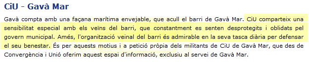 Presentaci&oacute;n del apartado espec&iacute;fico para Gav&agrave; Mar de la nueva web de CiU de Gav&agrave; (Enero de 2008)